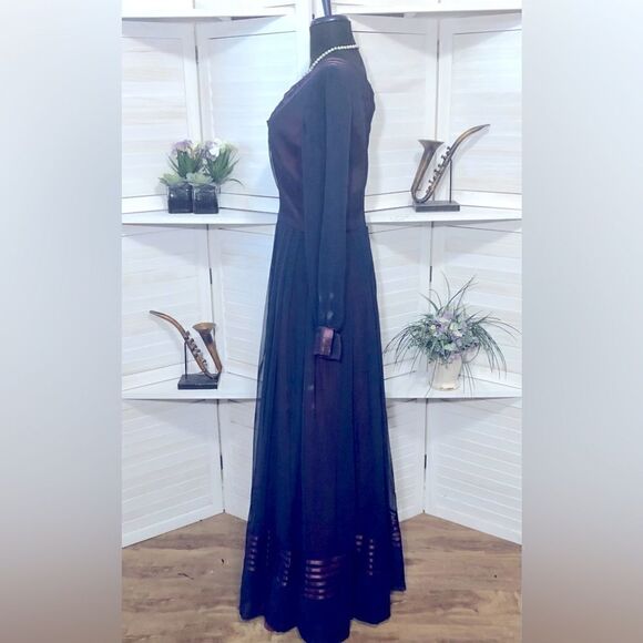 Vintage Abe Schrader 70s Lace Maxi Dress Purple Navy M - Picture 10 of 10